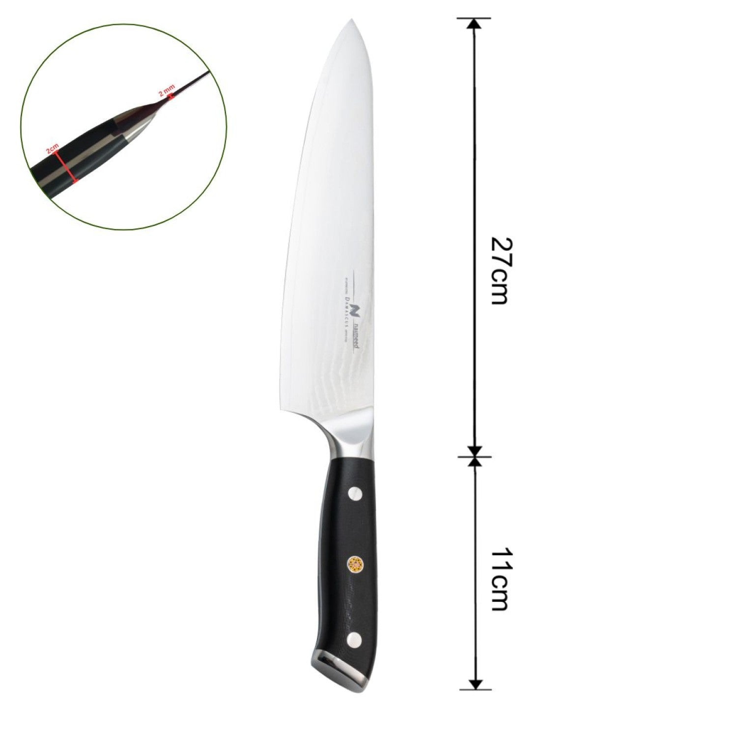 Cuțit profesional din oțel Damascus, 38 cm - tăieturi perfecte, calitate premium ❘ D6822