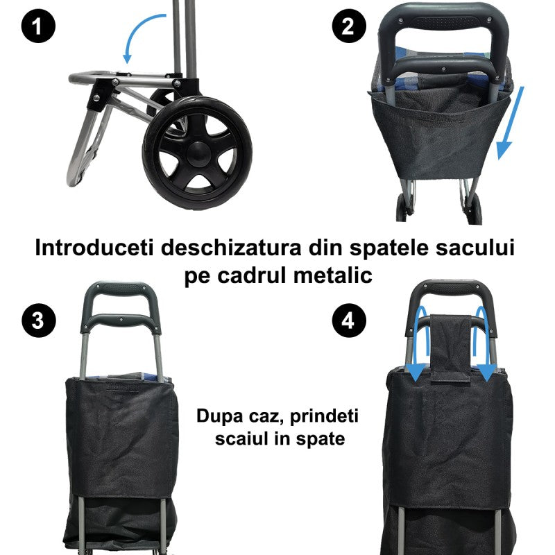 Cărucior de piață pliabil, cadru din aluminiu, 2 roți, 43 L, diverse culori ❘ D4945