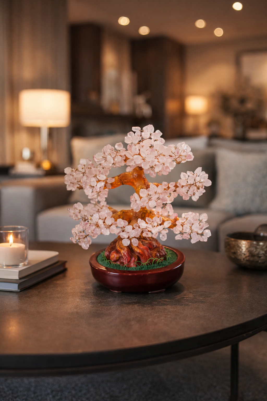 Copac Feng Shui cu Pietre Semiprețioase, Suport Ceramic, Înălțime 22 cm, Multiple Modele ❘ D3013_