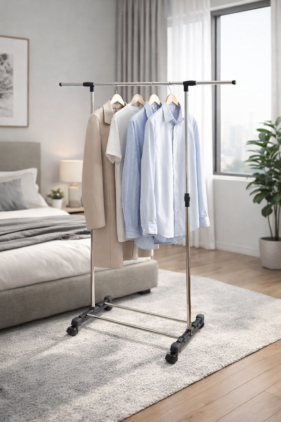Suport umerașe mobil, reglabil, L x l x H (75-100cm x 37cm x 80-130cm), Inox ❘ D4836-Suport