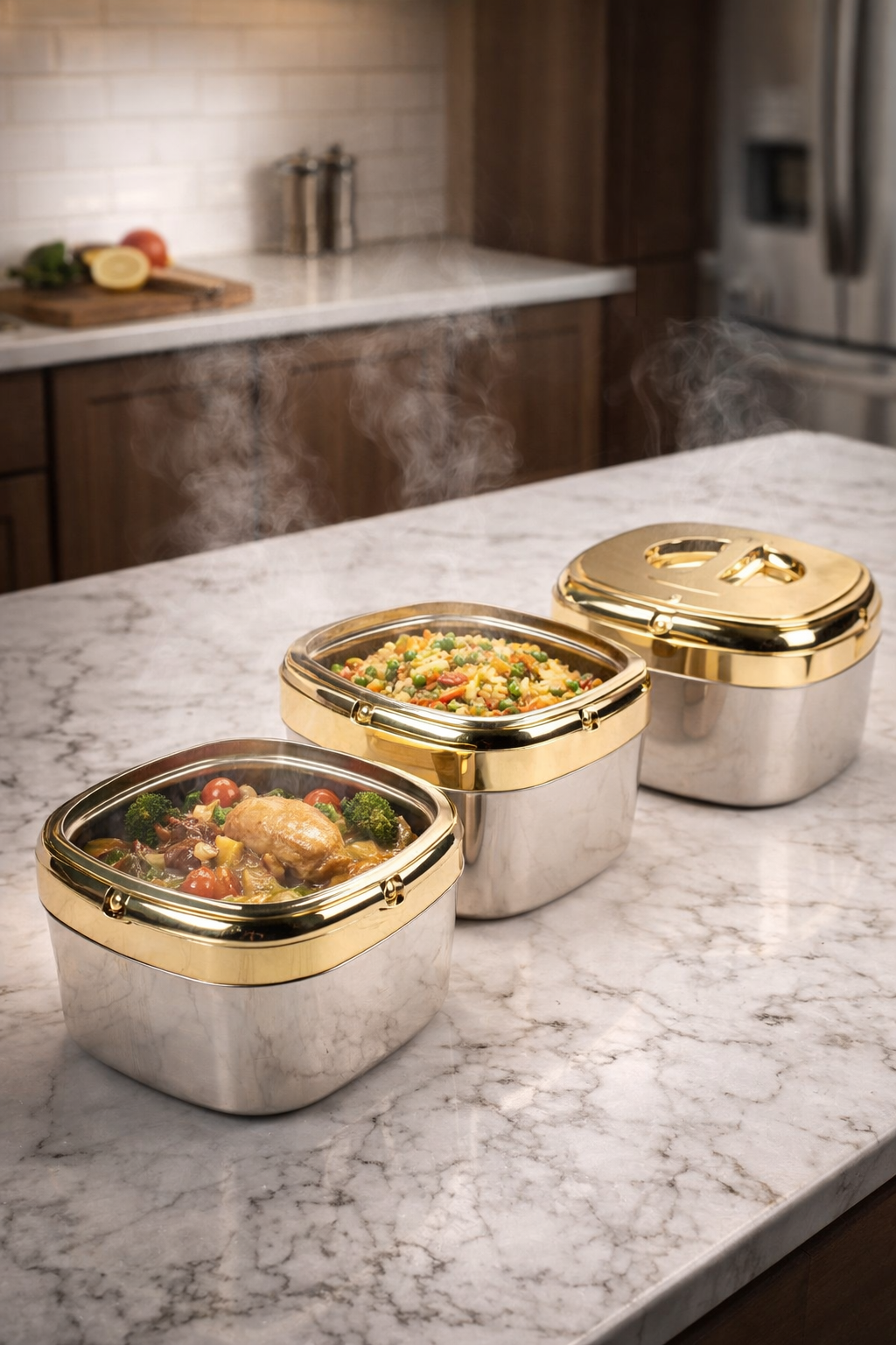 Caserole termice - set 3/4 piese, cu interior din inox, Naimeed, diverse modele ❘ D6721 / D6705 / D6722 /  D6709 /  D6710
