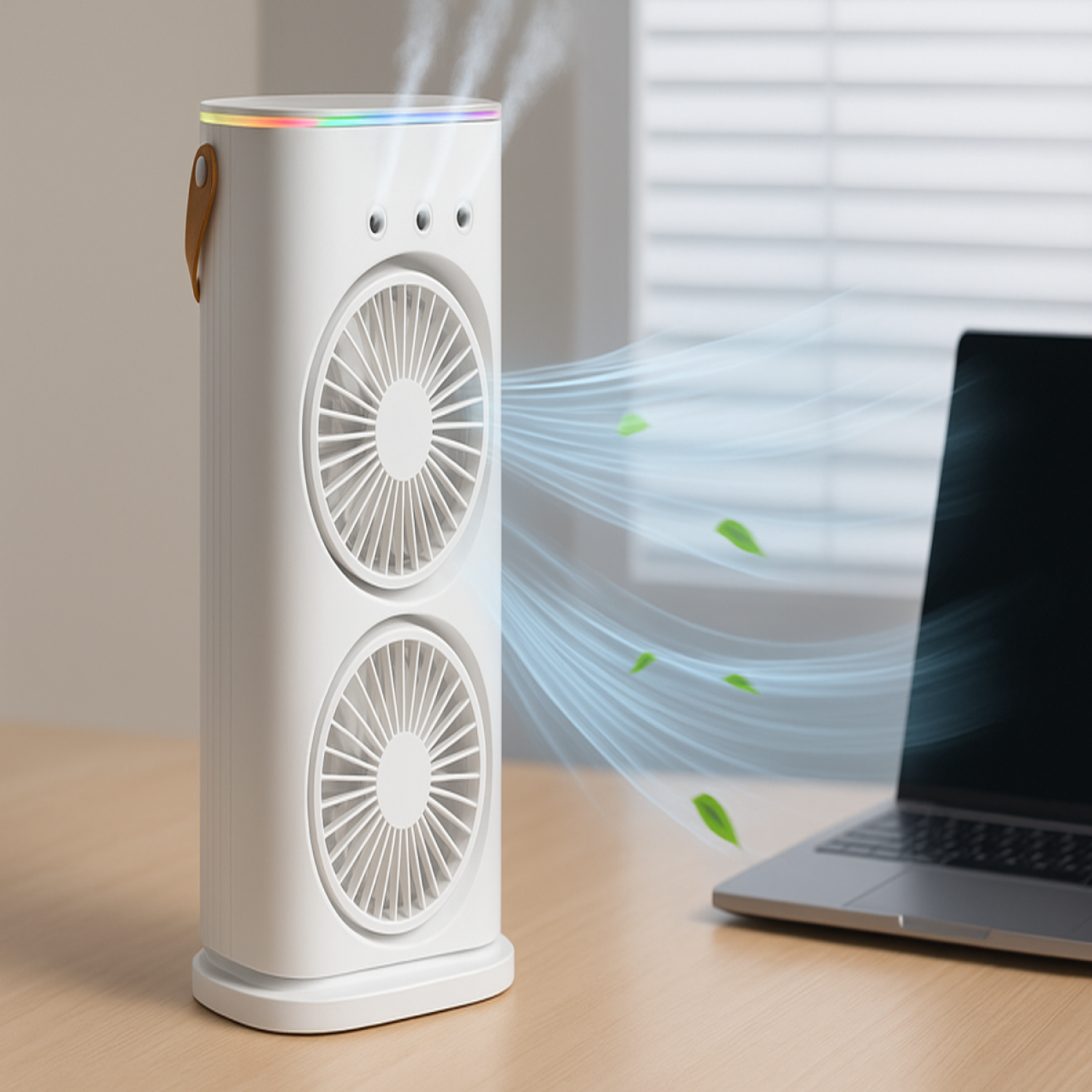 Ventilator dublu & Umidificator - Telecomandă inclusă • 3 viteze • Acumulator 2000mAh ❘ D7182