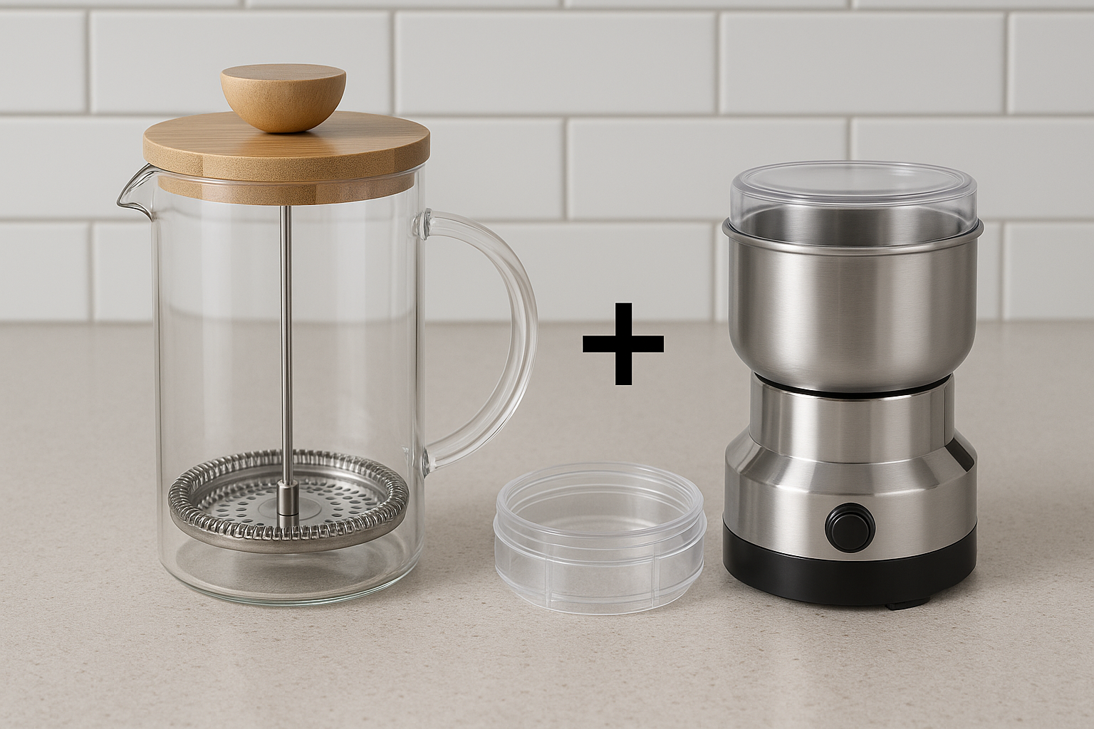 Pachet: Infuzor French Press, 600 ml + Râșniță Cafea, 150W ❘ D6974/D5169