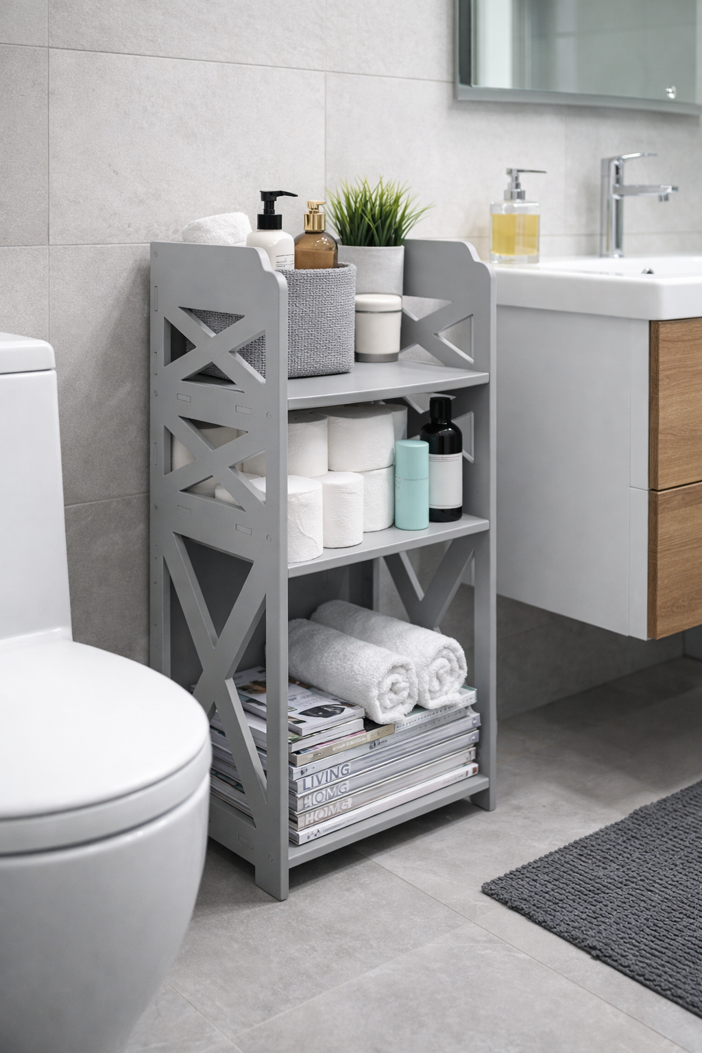 Etajeră cu 3 rafturi pentru baie, 39,5 x 80 x 29,5 cm ❘ D167PVC