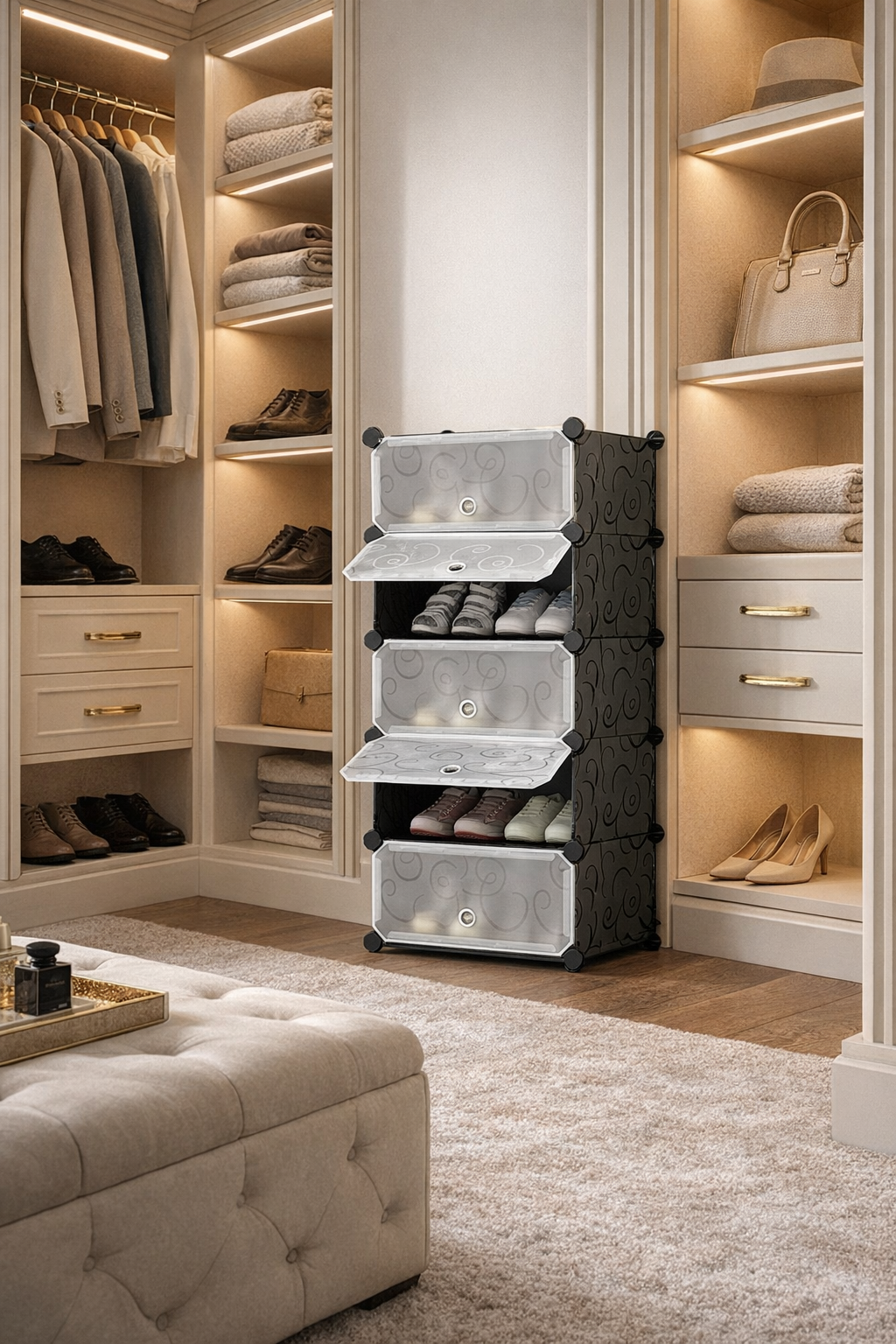 Pantofar Modular, 5 Uși, 37 x 47 x 90 cm Albastru / Roz / Negru ❘ D7897 / D7898 / D7899
