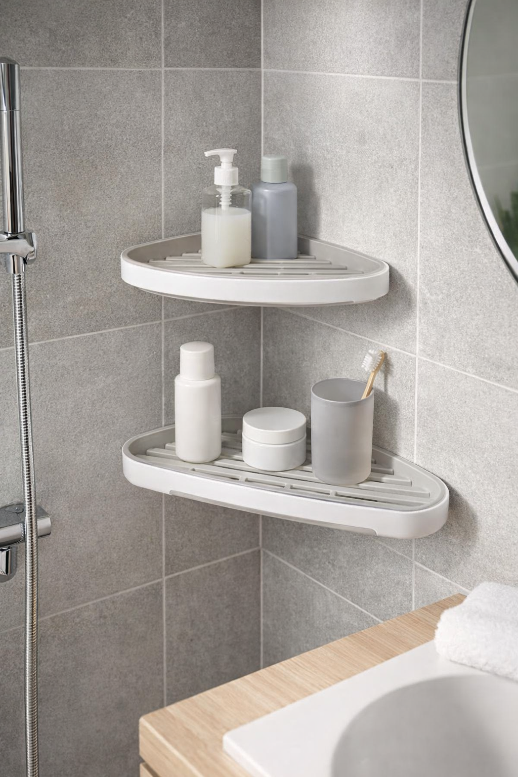 Pachet: Etajeră Baie 32x24x6cm + Etajeră Baie Multifuncțională 12x42x7cm  ❘ D5322 + D5324