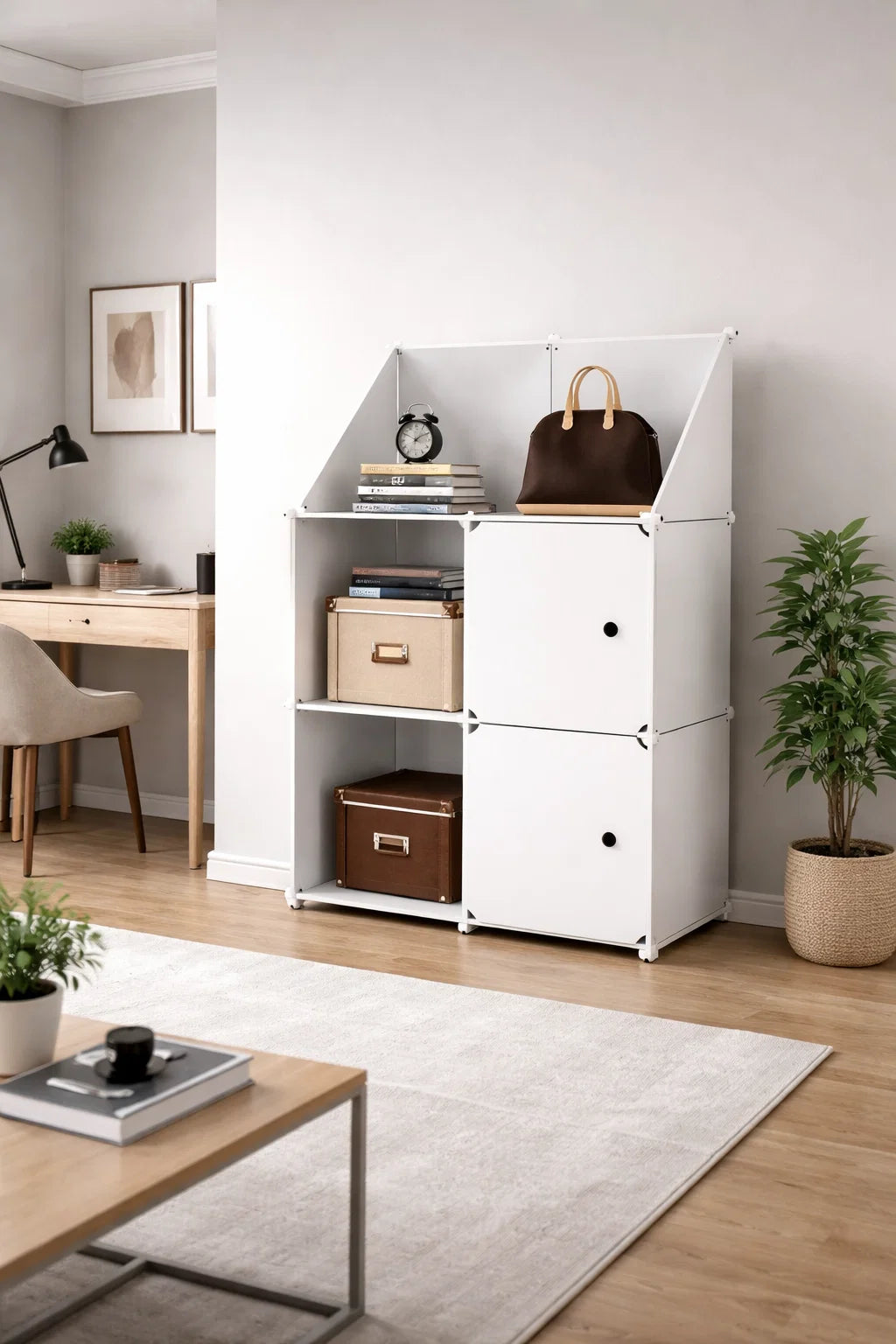 Dulap Modular, 4 Uși, 110 x 75 x 37 cm, Alb/Gri ❘ D7894